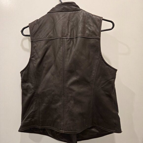 Liz Claiborne Women's Large Lambskin Leather Vest Jacket Brown Asymmetrical Zip - Picture 3 of 7